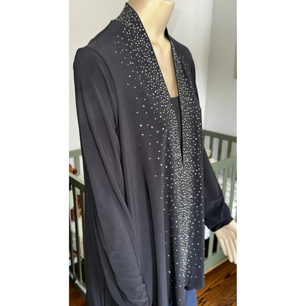 Picadilly Canada Womens Black Rhinestone Open Front Cardigan Jacket Evening Wear